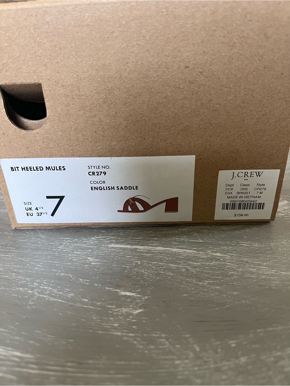 J.Crew NIB Cognac Leather Block Heel Mule Sandals Gold Horsebit Women’s Size 7 - Picture 6 of 11